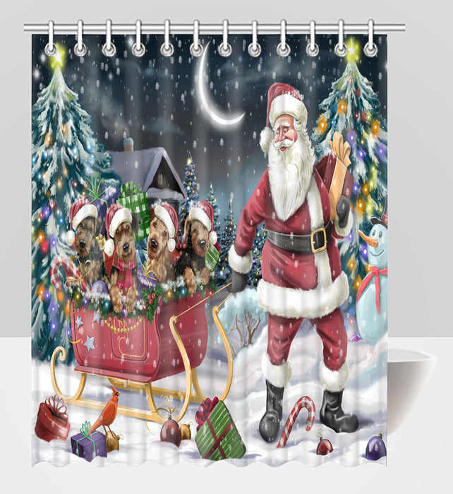 Santa Sled Dogs Christmas Happy Holidays Airedale Dogs Shower Curtain