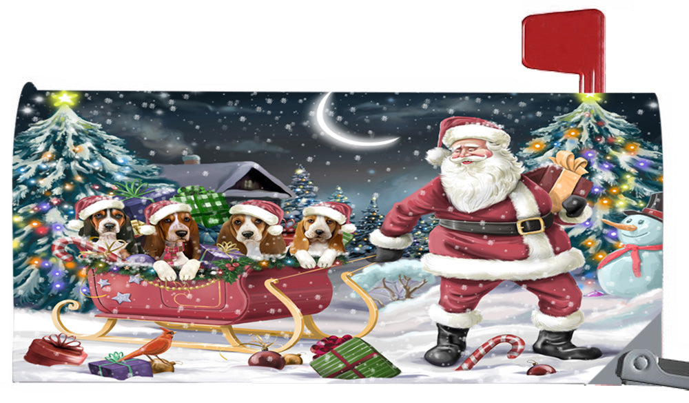 Magnetic Mailbox Cover Santa Sled Christmas Happy Holidays Basset Hounds Dog MBC48108