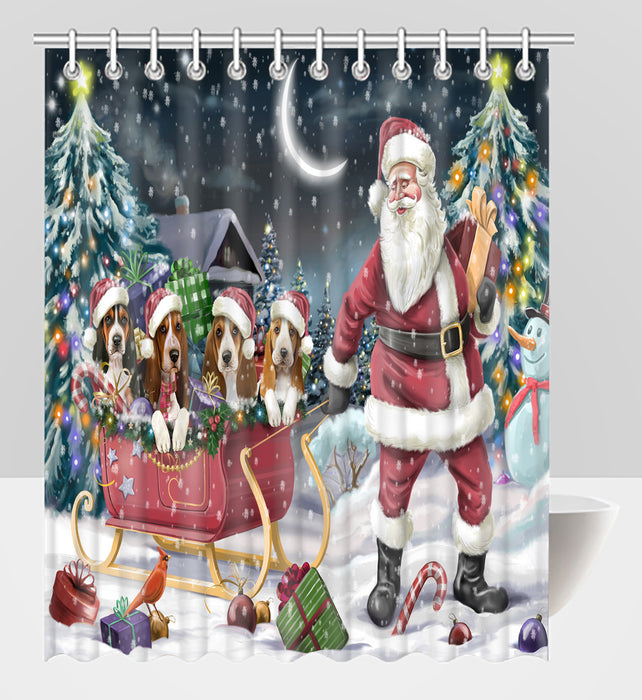 Santa Sled Dogs Christmas Happy Holidays Basset Hound Dogs Shower Curtain
