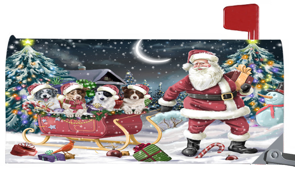 Magnetic Mailbox Cover Santa Sled Christmas Happy Holidays Border Collies Dog MBC48114
