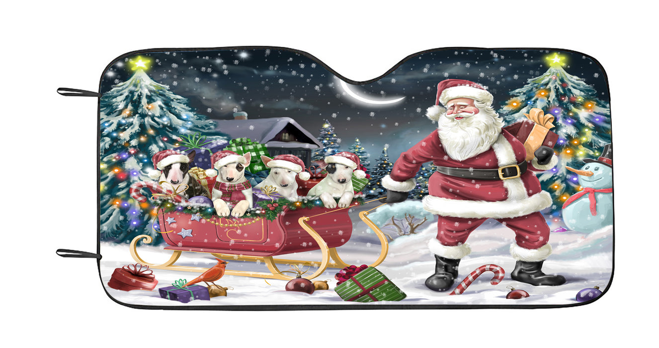 Santa Sled Dogs Christmas Happy Holidays Bull Terrier Dogs Car Sun Shade