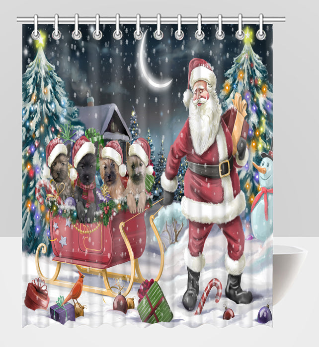 Santa Sled Dogs Christmas Happy Holidays Cairn Terrier Dogs Shower Curtain