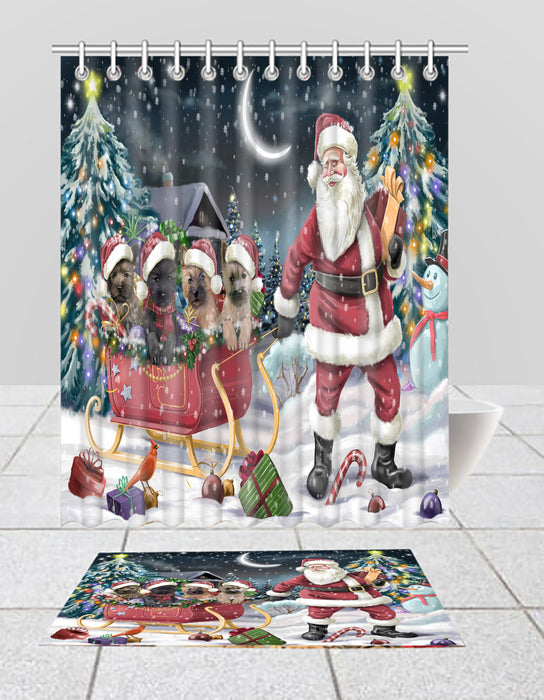 Santa Sled Dogs Christmas Happy Holidays Cairn Terrier Dogs Bath Mat and Shower Curtain Combo