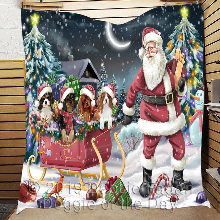 Santa Sled Dogs Christmas Happy Holidays Cavalier King Charles Spaniel Dogs Quilt
