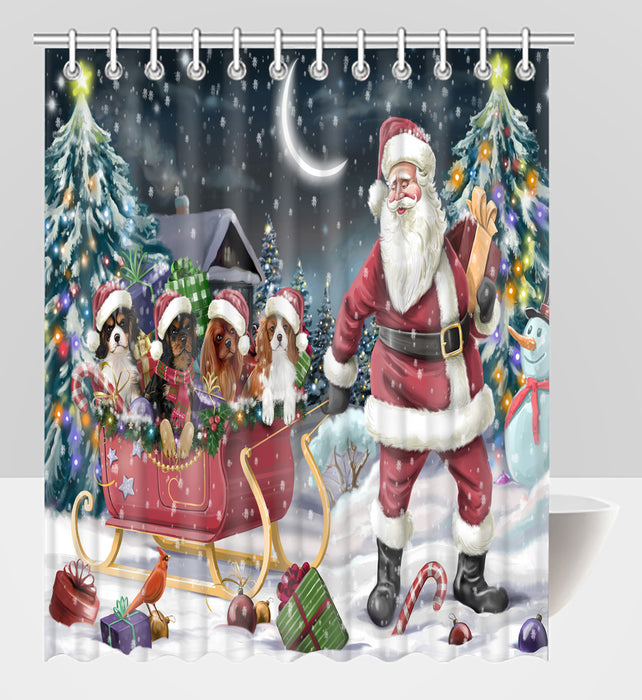 Santa Sled Dogs Christmas Happy Holidays Cavalier King Charles Spaniel Dogs Shower Curtain