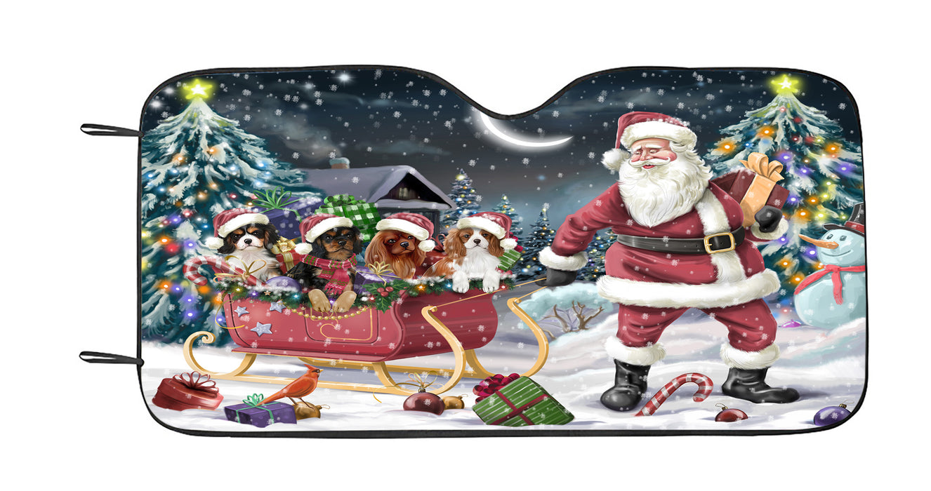 Santa Sled Dogs Christmas Happy Holidays Cavalier King Charles Spaniel Dogs Car Sun Shade