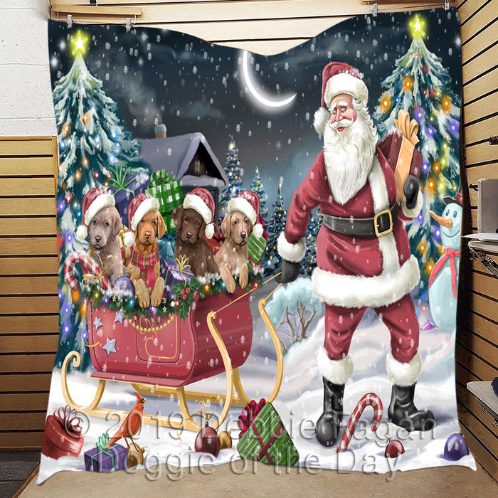 Santa Sled Dogs Christmas Happy Holidays Chesapeake Bay Retriever Dogs Quilt