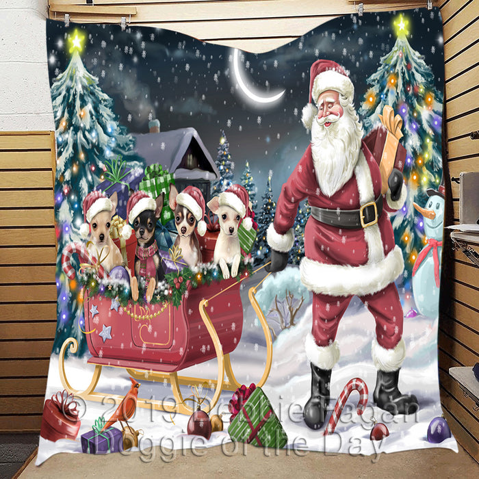Santa Sled Dogs Christmas Happy Holidays Chihuahua Dogs Quilt