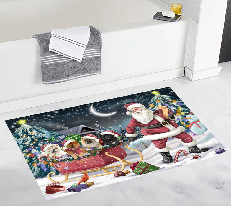 Santa Sled Dogs Christmas Happy Holidays Chow Chow Dogs Bath Mat