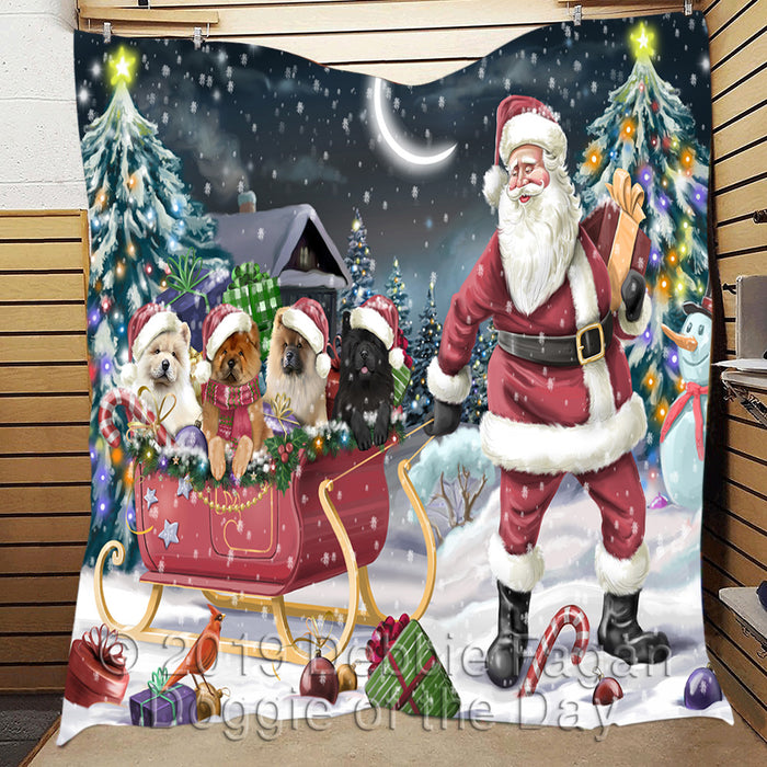 Santa Sled Dogs Christmas Happy Holidays Chow Chow Dogs Quilt