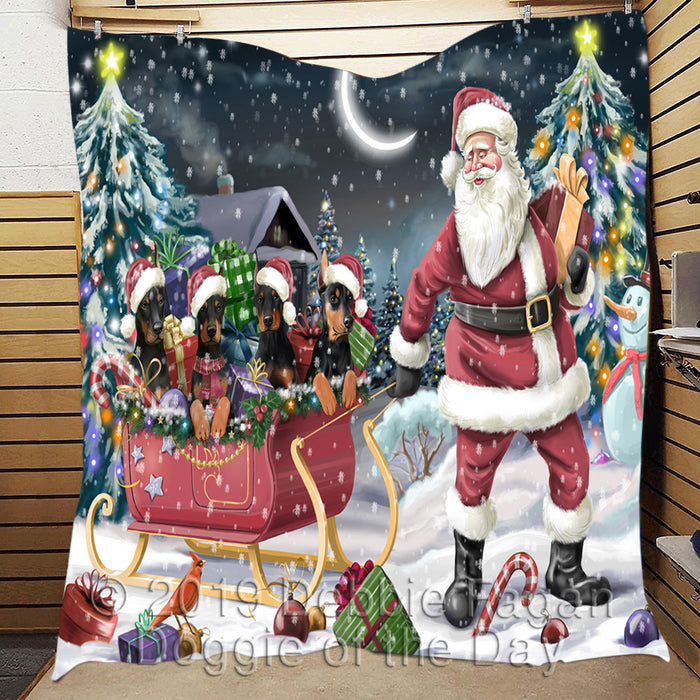 Santa Sled Dogs Christmas Happy Holidays Doberman Pincher Dogs Quilt