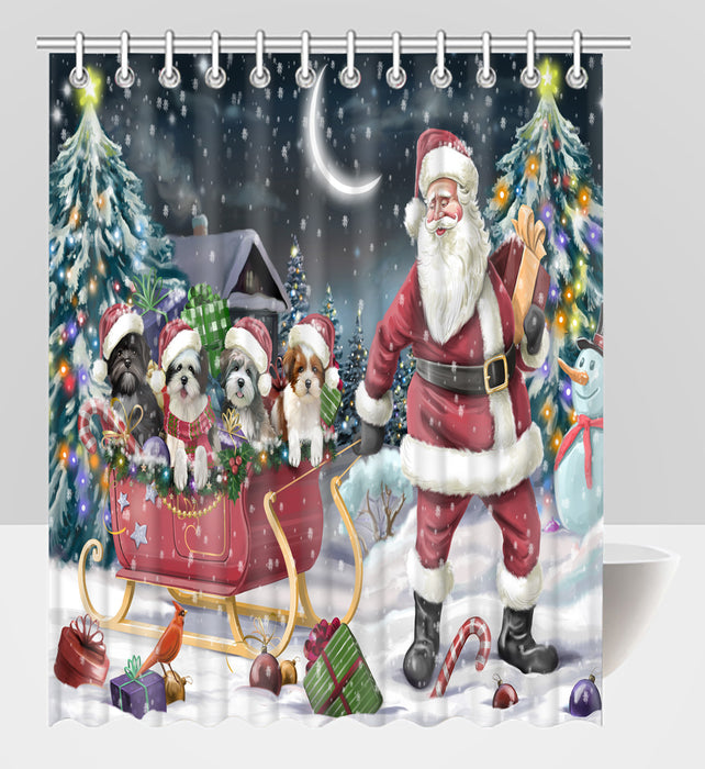 Santa Sled Dogs Christmas Happy Holidays Lhasa Apso Dogs Shower Curtain