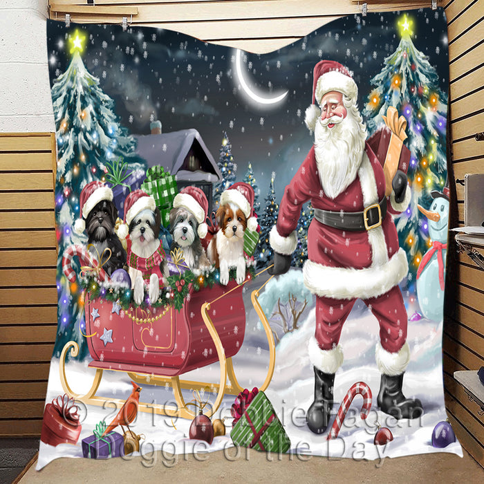 Santa Sled Dogs Christmas Happy Holidays Lhasa Apso Dogs Quilt