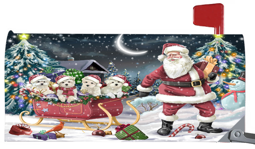 Magnetic Mailbox Cover Santa Sled Christmas Happy Holidays Malteses Dog MBC48132