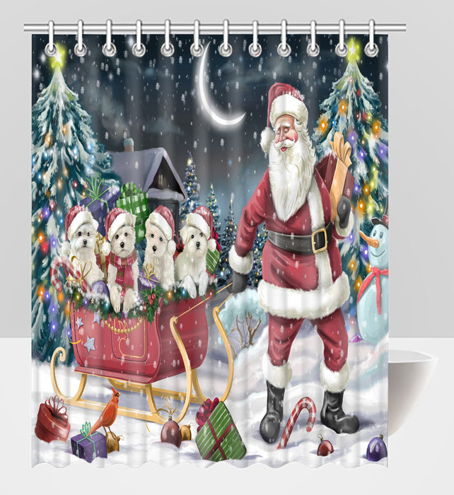 Santa Sled Dogs Christmas Happy Holidays Maltese Dogs Shower Curtain