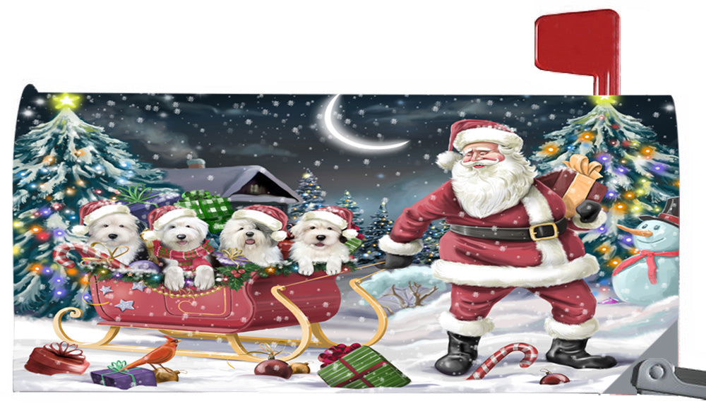 Magnetic Mailbox Cover Santa Sled Christmas Happy Holidays Old English Sheepdogs MBC48133