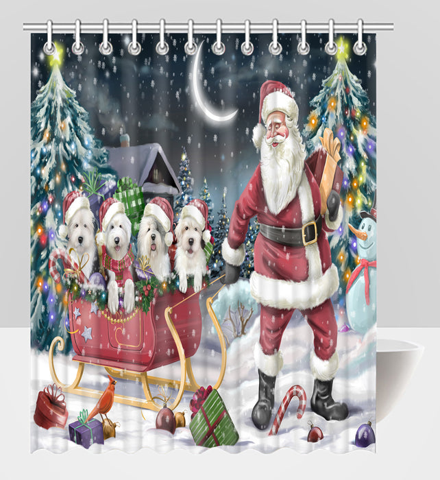 Santa Sled Dogs Christmas Happy Holidays Old English Sheepdog Shower Curtain