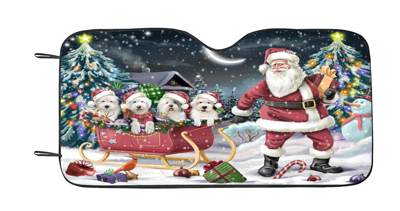 Santa Sled Dogs Christmas Happy Holidays Old English Sheepdog Car Sun Shade