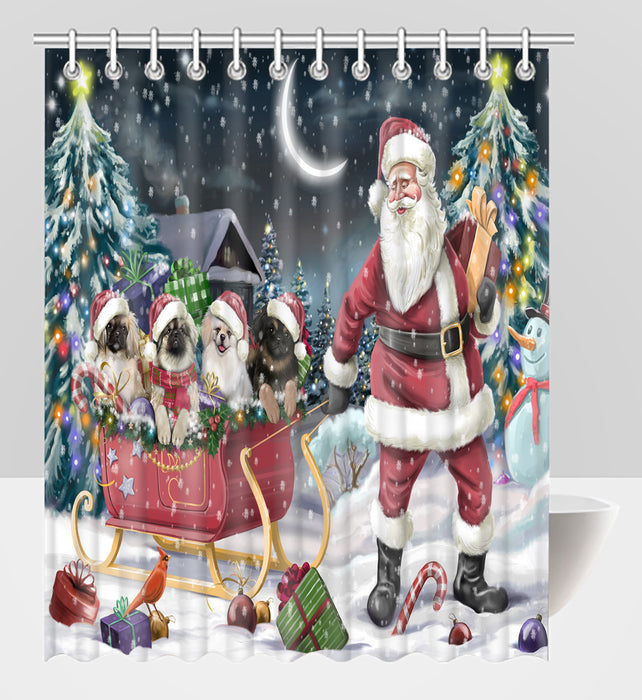 Santa Sled Dogs Christmas Happy Holidays Pekingese Dogs Shower Curtain