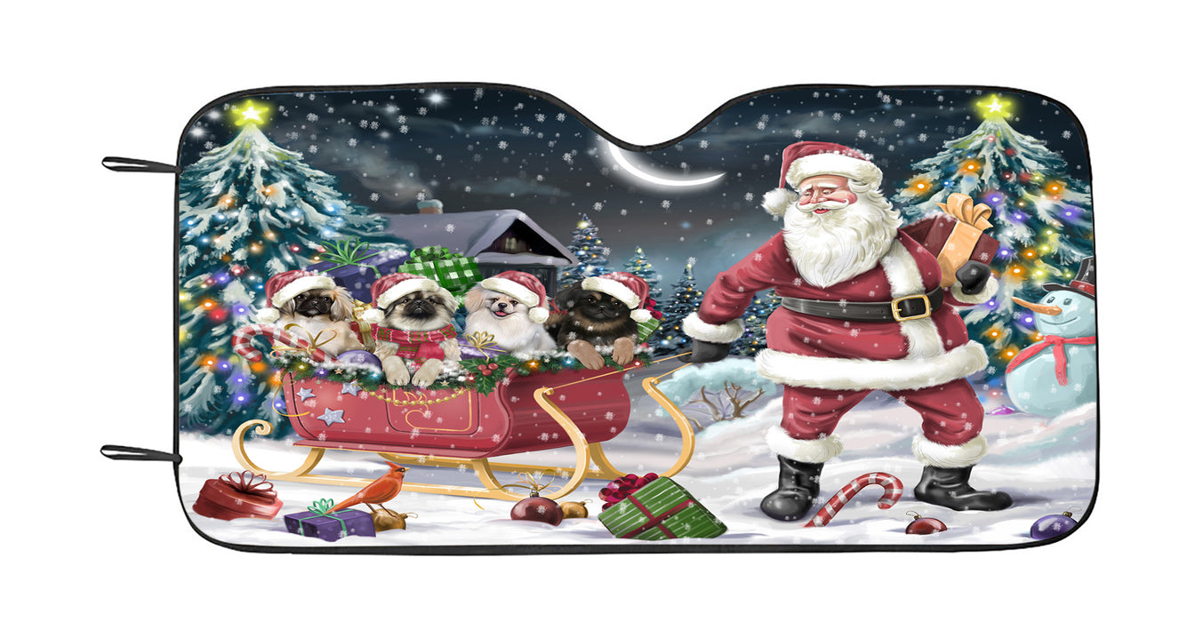 Santa Sled Dogs Christmas Happy Holidays Pekingese Dogs Car Sun Shade