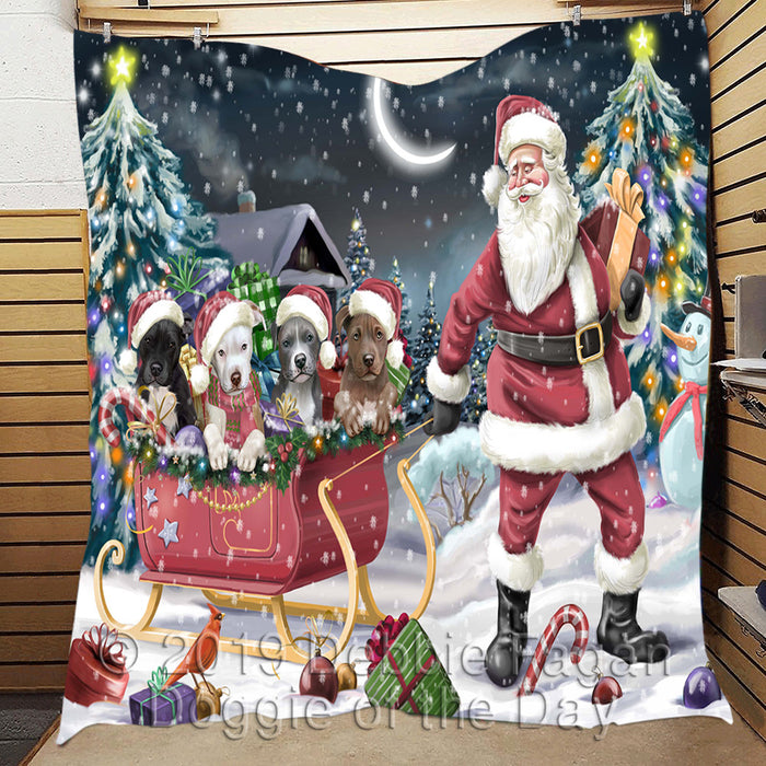 Santa Sled Dogs Christmas Happy Holidays Pit Bull Dogs Quilt