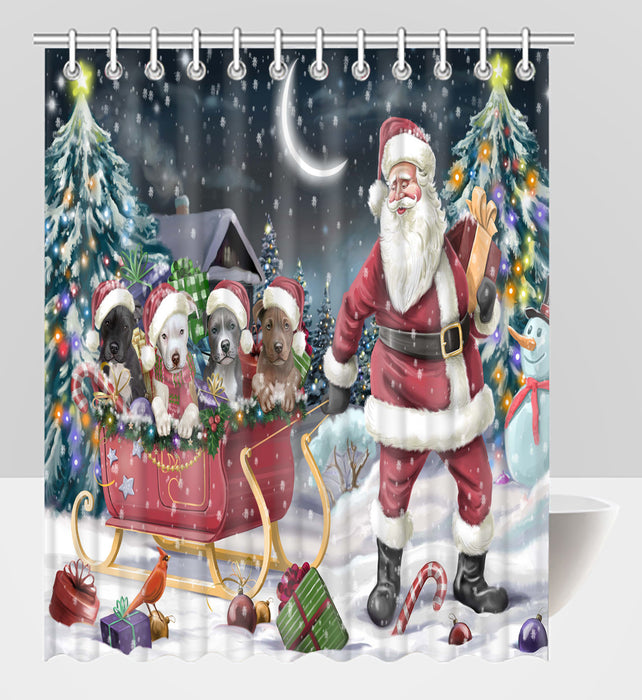 Santa Sled Dogs Christmas Happy Holidays Pit Bull Dogs Shower Curtain