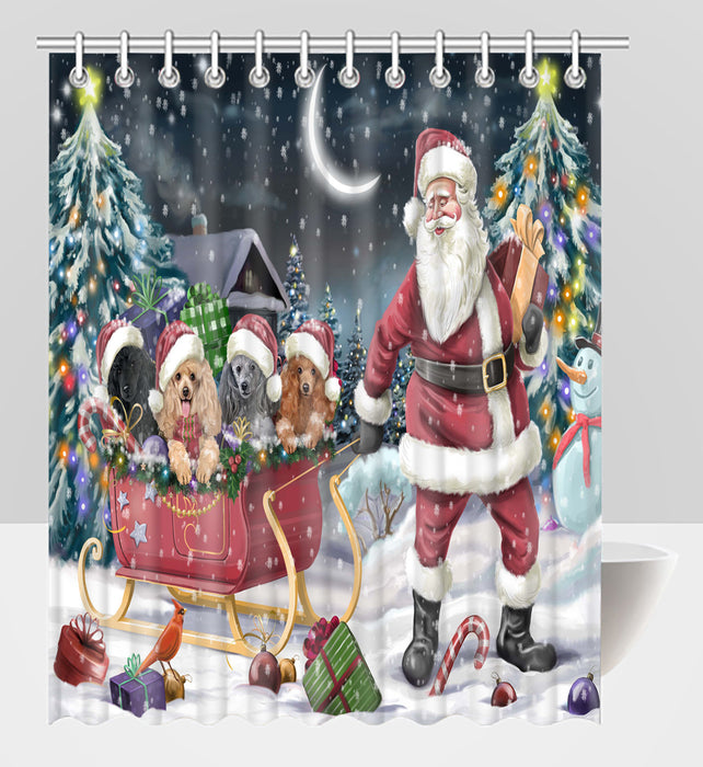 Santa Sled Dogs Christmas Happy Holidays Poodle Dogs Shower Curtain