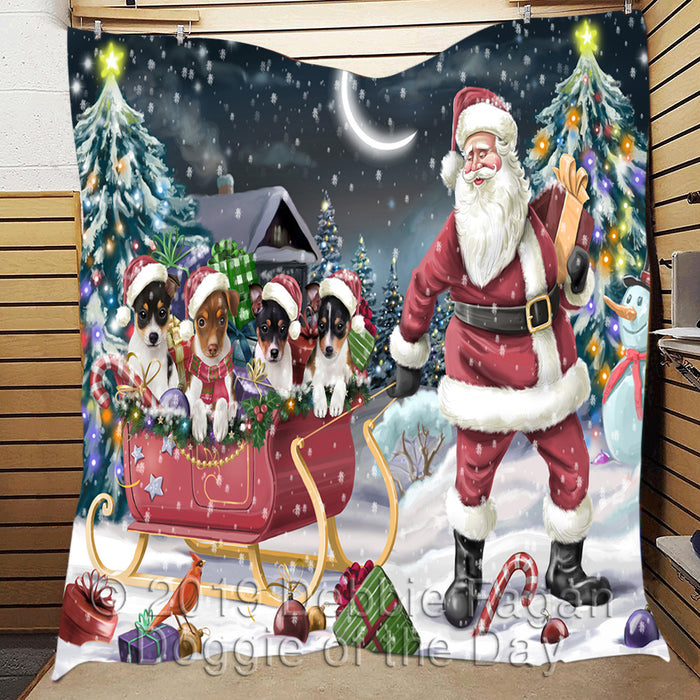 Santa Sled Dogs Christmas Happy Holidays Rat Terrier Dogs Quilt