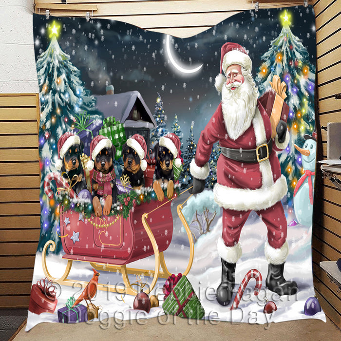 Santa Sled Dogs Christmas Happy Holidays Rottweiler Dogs Quilt