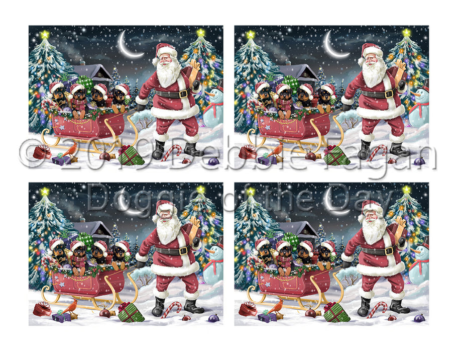 Santa Sled Dogs Christmas Happy Holidays Rottweiler Dogs Placemat