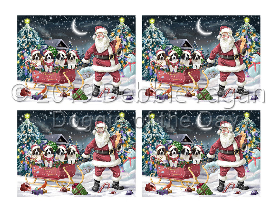 Santa Sled Dogs Christmas Happy Holidays Saint Bernard Dogs Placemat