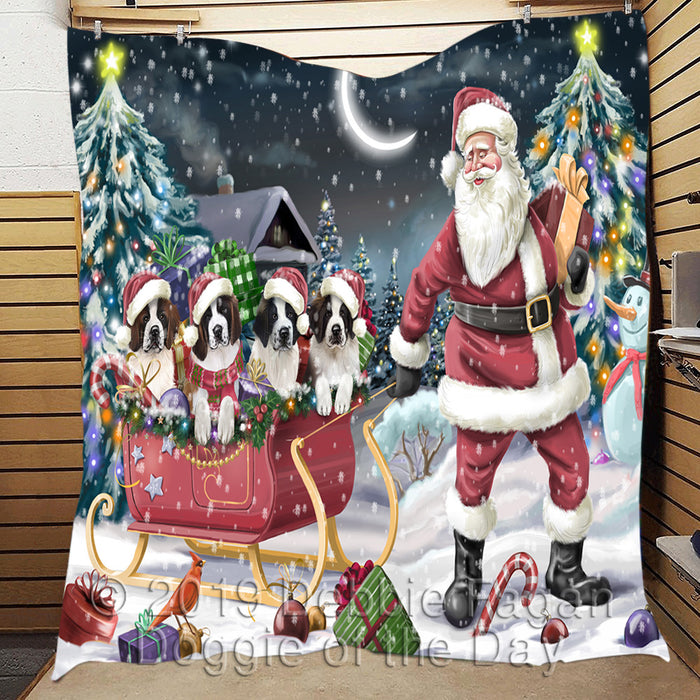 Santa Sled Dogs Christmas Happy Holidays Saint Bernard Dogs Quilt