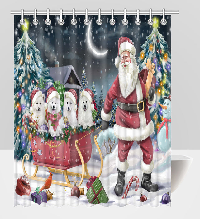 Santa Sled Dogs Christmas Happy Holidays Samoyed Dogs Shower Curtain