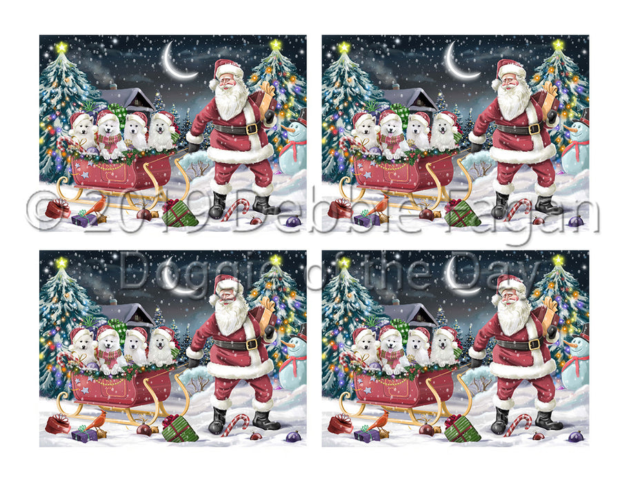 Santa Sled Dogs Christmas Happy Holidays Samoyed Dogs Placemat