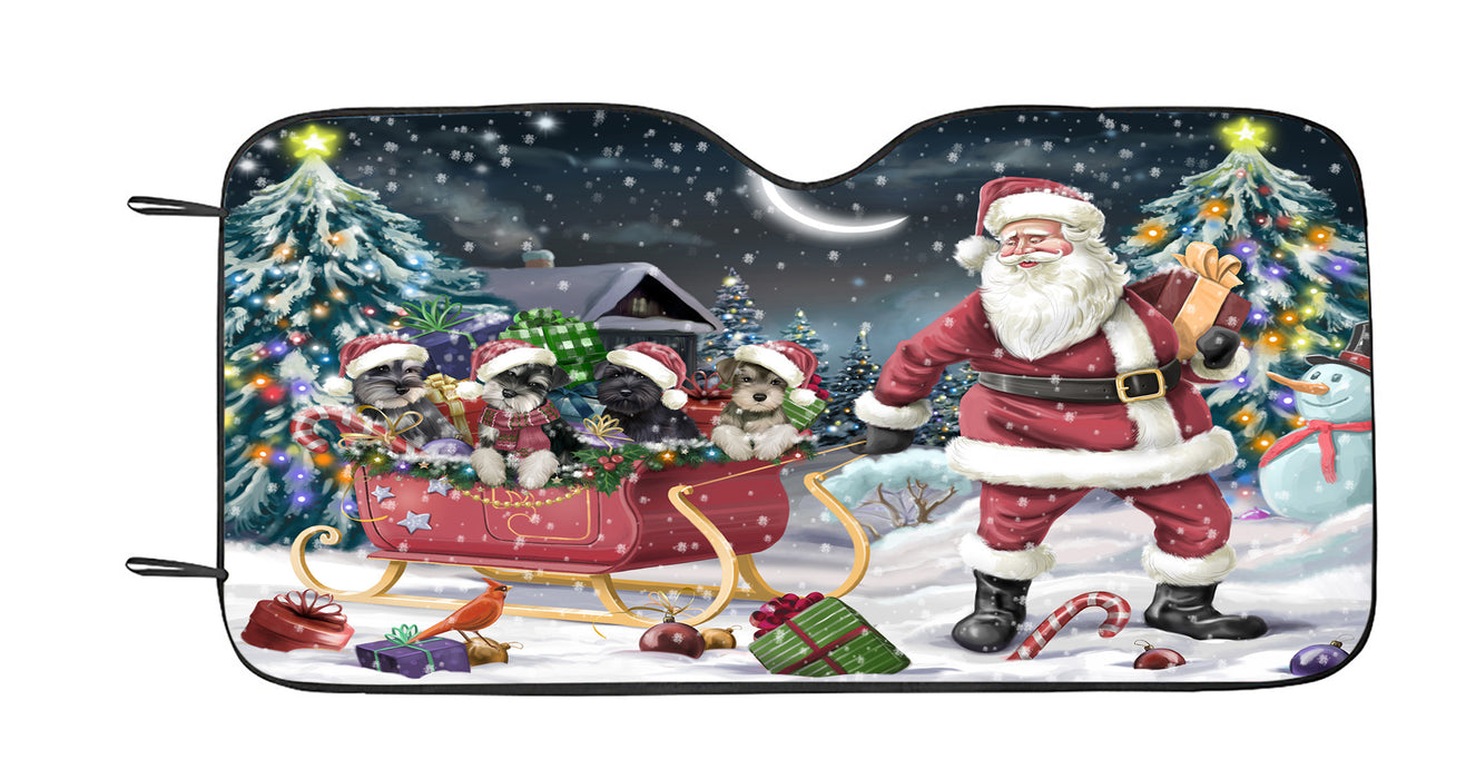 Santa Sled Dogs Christmas Happy Holidays Schnauzer Dogs Car Sun Shade
