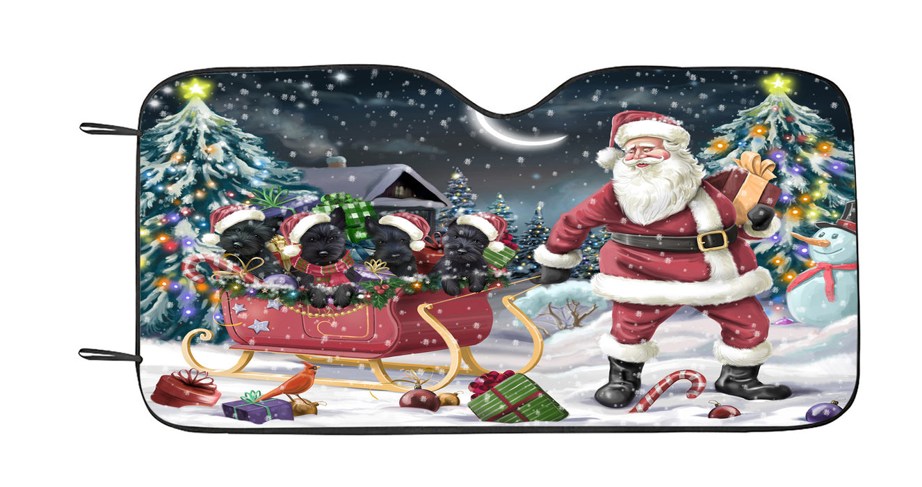Santa Sled Dogs Christmas Happy Holidays Scottish Terrier Dogs Car Sun Shade