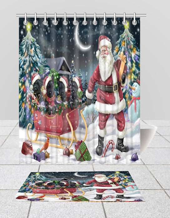 Santa Sled Dogs Christmas Happy Holidays Scottish Terrier Dogs Bath Mat and Shower Curtain Combo