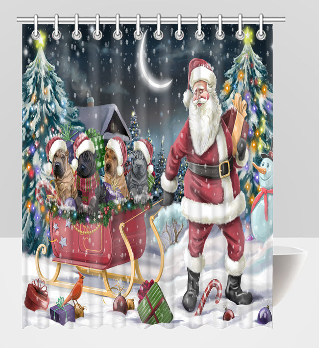 Santa Sled Dogs Christmas Happy Holidays Shar Pei Dogs Shower Curtain