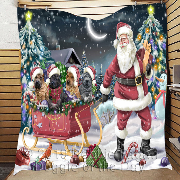 Santa Sled Dogs Christmas Happy Holidays Shar Pei Dogs Quilt