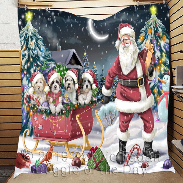 Santa Sled Dogs Christmas Happy Holidays Tibetan Terrier Dogs Quilt