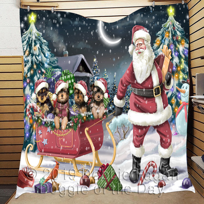 Santa Sled Dogs Christmas Happy Holidays Yorkshire Dogs Quilt