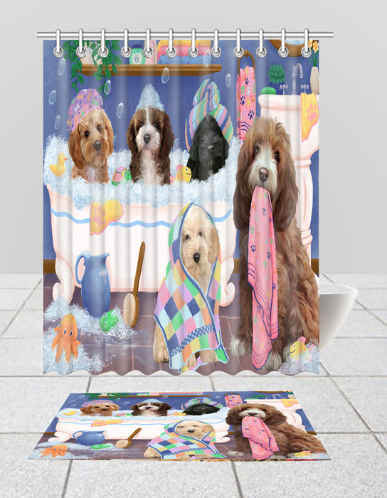 Rub A Dub Dogs In A Tub Cockapoo Dogs Bath Mat and Shower Curtain Combo