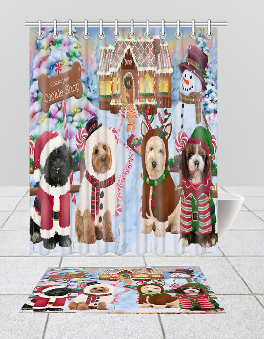Holiday Gingerbread Cookie Cockapoo Dogs  Bath Mat and Shower Curtain Combo