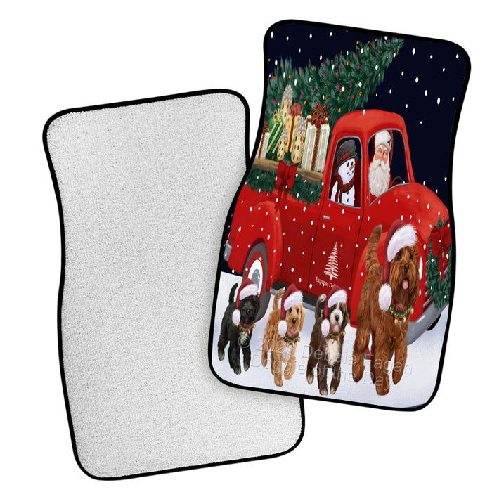 Christmas Express Delivery Red Truck Running Cockapoo Dogs Polyester Anti-Slip Vehicle Carpet Car Floor Mats  CFM49456