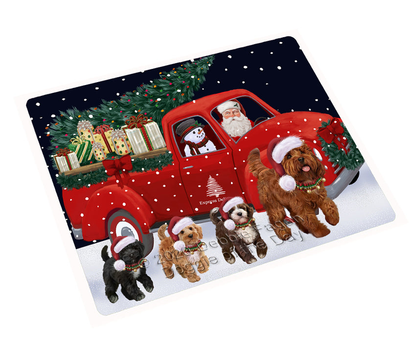 Christmas Express Delivery Red Truck Running Cockapoo Dogs Cutting Board - Easy Grip Non-Slip Dishwasher Safe Chopping Board Vegetables C77779