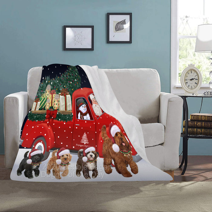 Christmas Express Delivery Red Truck Running Cockapoo Dogs Blanket BLNKT141778