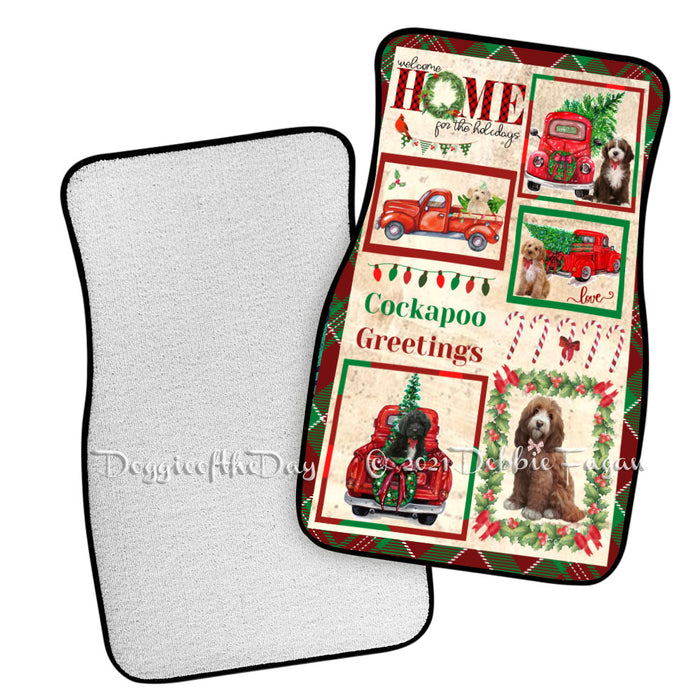 Welcome Home for Christmas Holidays Cockapoo Dogs Polyester Anti-Slip Vehicle Carpet Car Floor Mats CFM48337