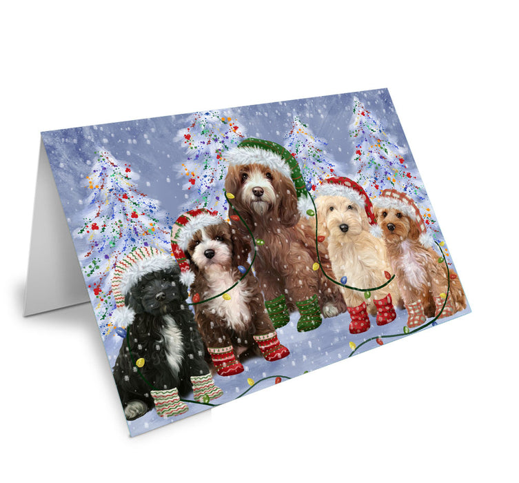 Christmas Lights and Cockapoo Dogs Handmade Artwork Assorted Pets Greeting Cards and Note Cards with Envelopes for All Occasions and Holiday Seasons