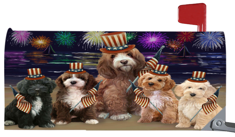 4th of July Independence Day Cockapoo Dogs Magnetic Mailbox Cover Both Sides Pet Theme Printed Decorative Letter Box Wrap Case Postbox Thick Magnetic Vinyl Material