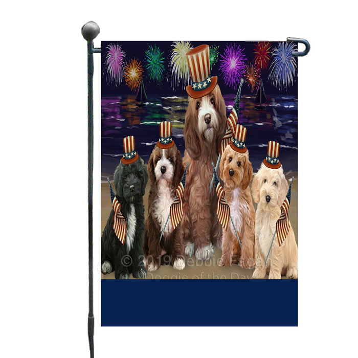 Personalized 4th of July Firework Cockapoo Dogs Custom Garden Flags GFLG-DOTD-A57877